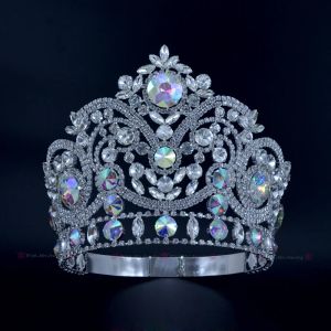 Sieraden Optocht Kroon Strass Kristal AB Zilver Schoonheidskoningin Bruids Tiara's Prinses Hoofdtooi Mode Haarsieraden Kroon MO224