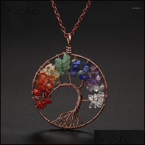 Joyería Collares pendientes 7 Chakra Árbol de la vida Collar Cobre Cristal Piedra natural Piedras de cuarzo Colgantes Artesanía Mujer Regalo1 Gota de