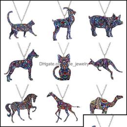 Joyería Colgante Collares Colgantes Joyería Colorf Doble Lado Acrílico Impresión Gato Perro Dragón Caballo Camello Collar Para Wom Drop Delive Dhnri