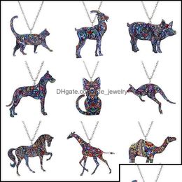 Bijoux Pendentif Colliers Pendentifs Bijoux Colorf Double Face Acrylique Impression Chat Chien Dragon Cheval Chameau Collier Pour Wom Drop Delive Dhnri