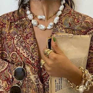 Joyas Colgantes Collares con cuentas Aleación de personalidad transfronteriza Collar de perlas en forma de doble capa Conjunto de dos piezas Cadena de clavícula de hip-hop barroco