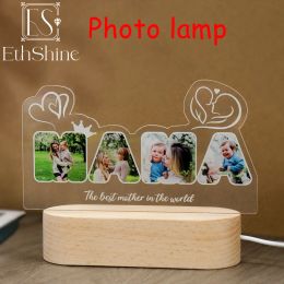 Bijoux Personnalisé Texte de photo personnalisée 3D Lampe de chevet en acrylique Light Night Night Light For Mom Mama Birthday Gift Christmas Gift