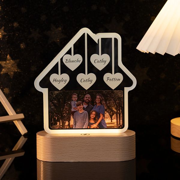 Joyería Signo de árbol genealógico de joyas LED LED LED LÁSER Custom Láser Nombres grabados Texto Base de madera de lámpara 3D para la habitación Decorar
