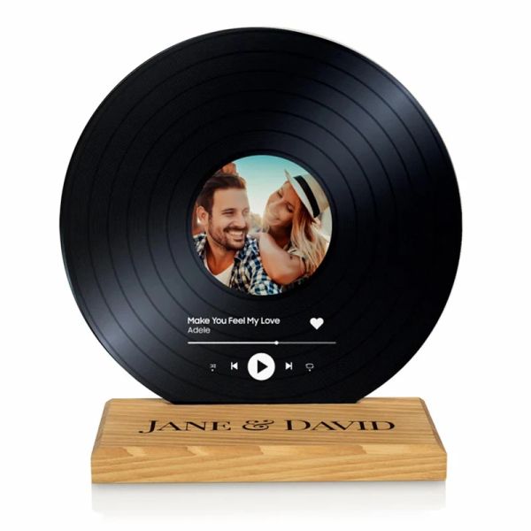 Joyería Vinilo personalizado con soporte de madera, Vinilo de placa acrílica, Código de canción musical, Canción personalizada con su foto, Regalo para Valenti