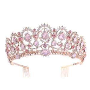 Sieraden roze kroon vintage barokke koningin king haar sieraden parel kristal tiaras en kronen met kambanden bruids strass diadeem