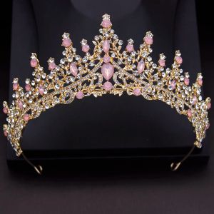 Sieraden roze opaal kristal bruiloft kroon dames tiaras bruids diadeem prinses bruid hoofddeksel feest prom haar sieraden accessoires