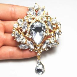 Jewelry Pins Gros Cristal Goutte D'eau Top Qualité Ton Or Goutte Broche Exquise Gros Diamante Bijoux Broche Grand Cristal Femmes Broche