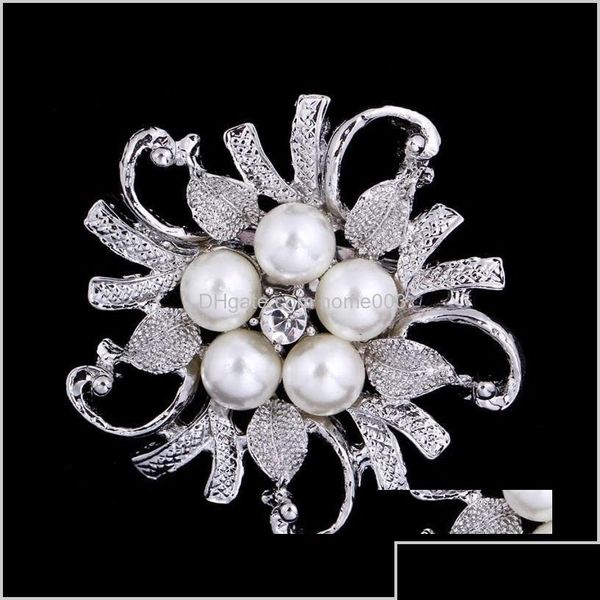 Broches de bijoux Sier / Ton doré clair strass cristal fleur filles Cor mode perle broche bouquet de mariée livraison directe fête événement Dhwba