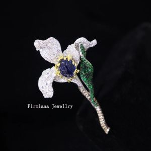 Jewelry Pirmiana Jewellry Vente chaude 38x60mm S925 Broche de fleur argentée Cadre Gemstone Gemant Jewelry Femme Femme Femme