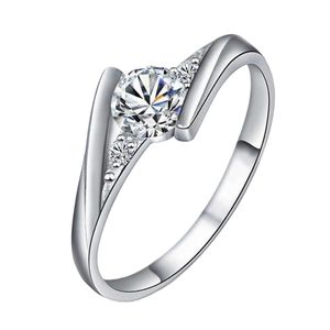 Bijoux Platinum Bague de mariage Womens Crystal Engagement Silver Zircon
