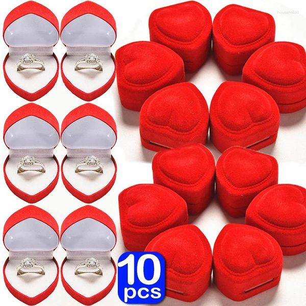 Bolsas de joyería 1/10 unids Caja de anillo en forma de corazón Almacenamiento de amor rojo Compromiso Pantalla de boda Soporte de regalos para amante