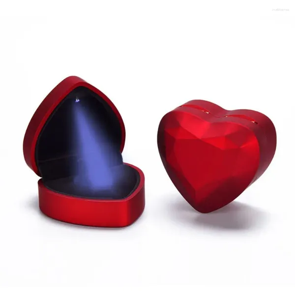 Pochettes à bijoux 1 pièces, proposition de mariage en velours avec lumière LED, organisateur en forme de cœur, présentoir, boîte à bagues, mallette de rangement