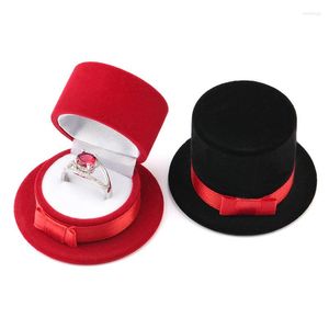 Sieradenzakken 1 stuk rood/zwarte top hoed doos fluweel trouwring ketting cadeau container kast voor verpakking