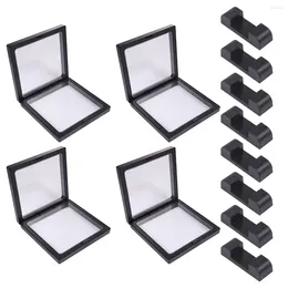 Pochettes à bijoux 1 ensemble de supports d'affichage à cadre flottant 3D, boîte pour défi (noir 4 boîtes 8 bases)