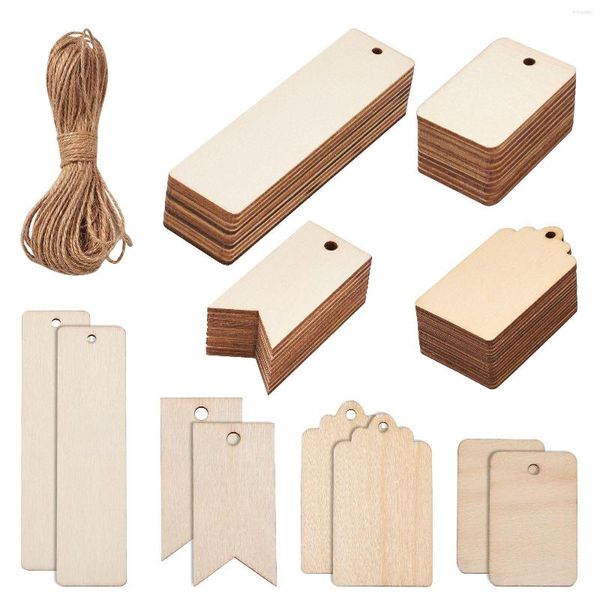 Pochettes à bijoux 1 ensemble Rectangle bois inachevé gros pendentifs BurlyWood signet décor suspendu avec cordon pour bricolage faisant étiquette cadeau