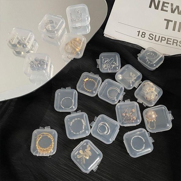 Pochettes à bijoux 10/15 pièces Mini boîtes carrées en plastique Transparent boucles d'oreilles cheveux accessoires mallette de rangement finition emballage présentoir
