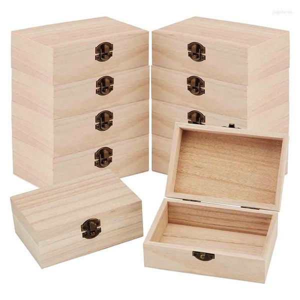 Lot de 10 pochettes à bijoux en bois avec couvercle à charnière et fermoir petit bois durable élégant pour artisanat Storge 6 x 4 2,3 pouces