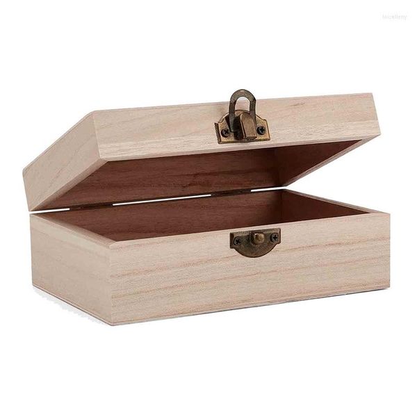 Lot de 10 pochettes à bijoux en bois avec couvercle à charnière et fermoir petit bois facile à décorer pour artisanat Storge 6 x 4 2,3 pouces