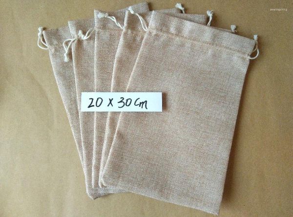 Bolsas de joyería 1000 unids 20 30 cm cordón de lino natural saco de yute bolsas de regalo de boda bolsa de embalaje decoración de fiesta