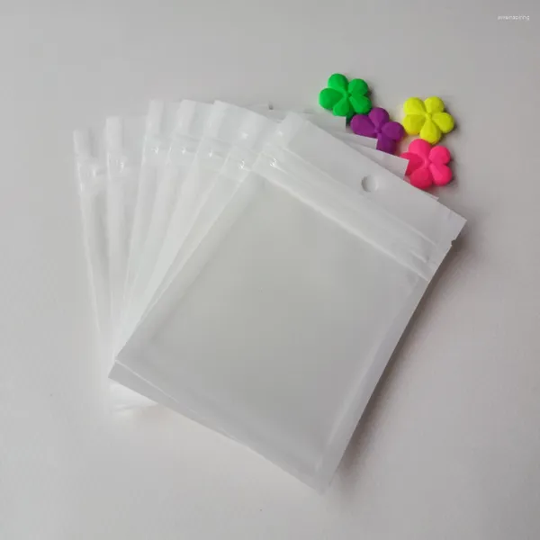 Pochettes à bijoux 1000 pièces 6 10cm, emballage plastique blanc/transparent à fermeture éclair automatique, sac en Poly, Film perlé, sacs à fermeture éclair, emballage avec trou de suspension