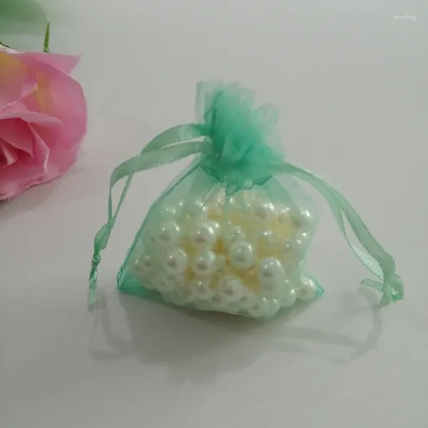 Bolsas de joyería 1000 unids Bolsa de moda verde claro Organza Regalo Pequeño Cordón Tela Mujeres para embalaje Pantalla DIY