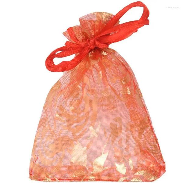 Pochettes à bijoux 100 pièces 7x9cm, sacs cadeaux en Organza Rose avec cordon de serrage, cadeaux de fête de mariage et de noël rouge