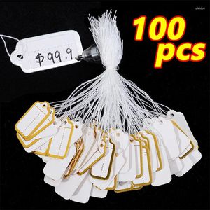 Sieradenzakjes 100 stks/partij DIY Prijskaartjes Papier Blanco Etiketten Visitekaartjes Stropdassen String Display Label Goud En Zilver Kleine Tag