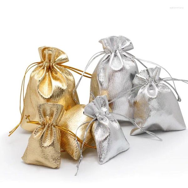 Pochettes à bijoux 100 pièces, emballage brillant, couleur or, sac en velours avec cordon de serrage, sacs cadeaux de mariage 7x9 9x12 11x16 13x18
