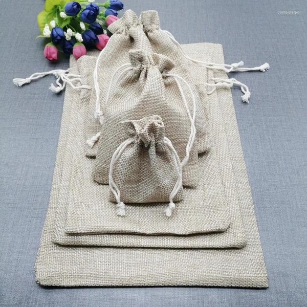 Sachets de bijoux 10pcs Sac en coton Jute Tissu de rangement de rangement Sacs Sacs à crampons Pouche-cadeau emballage pour vêtements d'affaires