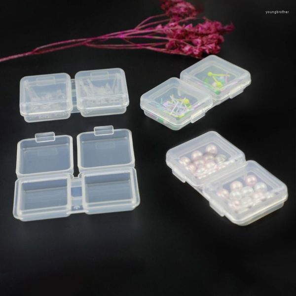 Bolsas de joyería 10 piezas Mini caja de almacenamiento transparente cuadrado plástico pendientes embalaje pequeño organizador