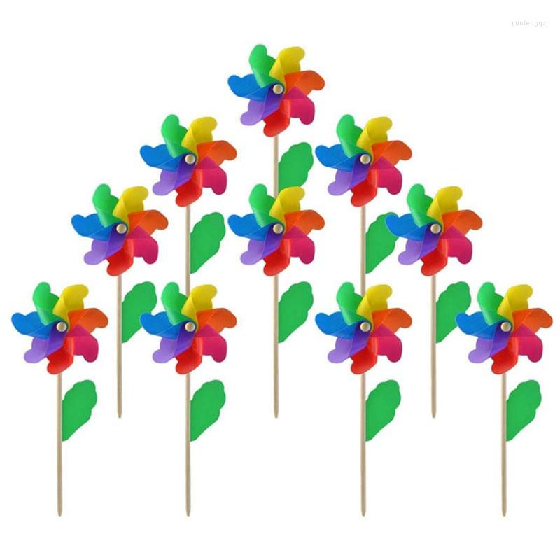 Bolsas de jóias 10 pcs vara de madeira pinwheels windmill festa diy conjunto para crianças brinquedo jardim decoração de gramado