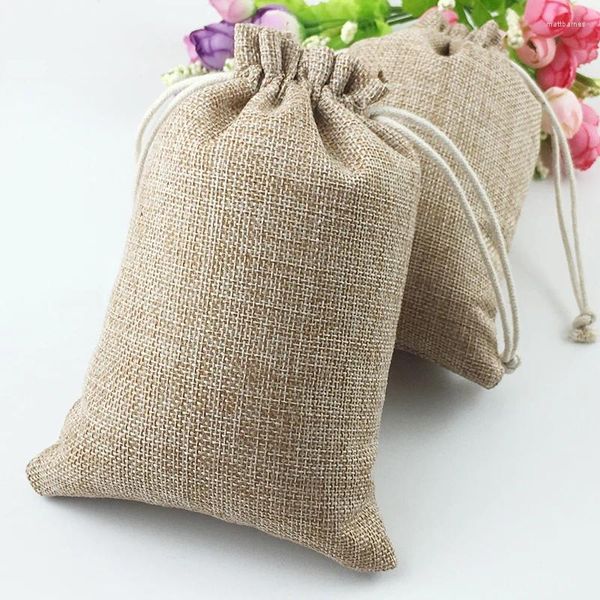 Sachets de bijoux 10x14cm 300pcs Sacs cadeaux avec cordon de cordon de pochette jute petite pour les femmes 2024 Sac de sac d'affichage d'emballage