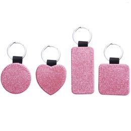 Lot de 12 pochettes à bijoux vierges de sublimation porte-clés 4 types de paillettes en cuir PU bricolage porte-clés de transfert de chaleur rose