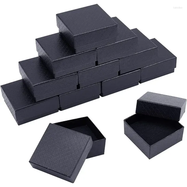 Jewelry Pouches 12 PCS 7.5x7.5x3.5cm Cajas de cartón Caja de papel Anillo negro con esponja