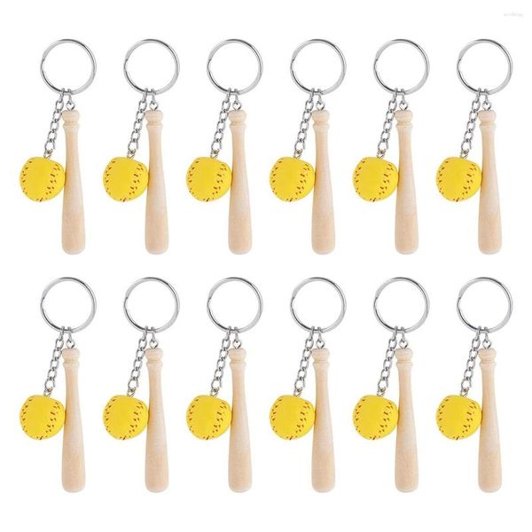 Pochettes à bijoux 12 pièces batte de Baseball en bois avec Mini porte-clés Softball porte-clés sport pour cadeaux d'équipe