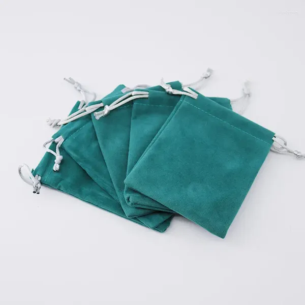 Pochettes à bijoux 13 18cm, 5 pièces/lot, pochette d'emballage anti-poussière en velours Turquoise foncé avec cordon de serrage pour petite entreprise, Logo personnalisé