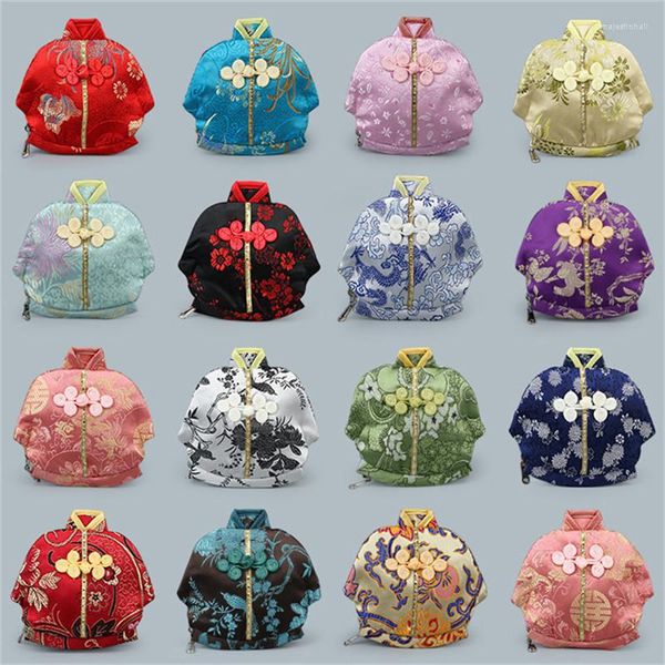 Pochettes à bijoux 13x12cm sacs à fermeture éclair en soie brodée porte-monnaie en brocart chinois vêtements Vintage en forme de cadeaux sac pochette