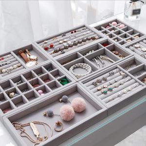 Pochettes à bijoux 1PC gris tiroir bricolage StorageTray anneau Bracelet boîte-cadeau bijoux organisateur B