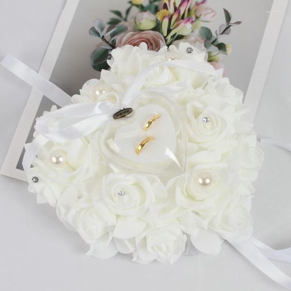 Pochettes à bijoux 1PC coeur-forme Rose fleurs porte-anneau mariage oreiller saint valentin anniversaire cadeau emballage boîte