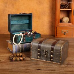 Sachets de bijoux 1PC Retro Storage Case en bois Boîte Organizer Cade Mini Collier en bois Boucles d'oreilles