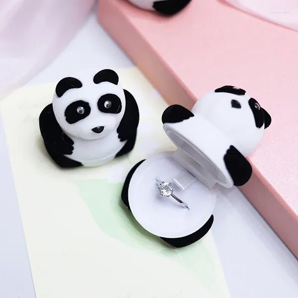 Bolsas de joyería 1 unid Terciopelo Precioso Panda Caja Anillo Pendientes Presente Cajas de regalo para joyería Wrap Propuesta Boda