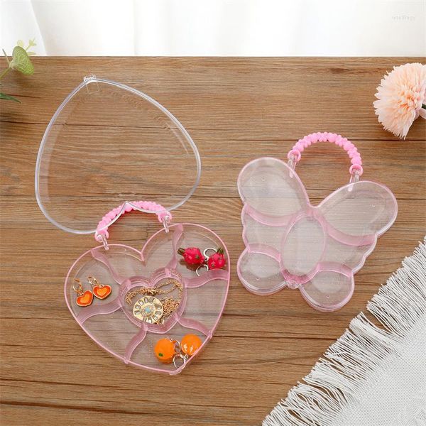 Sachets de bijoux 1pc avec compartiment Transparent rangement en plastique Boîte de rangement en plastique Coeurs Butterfly Collier d'oreille Collier Conteneur