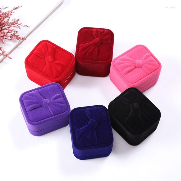 Bolsas de joyería 1 PPCS Flannelette Bows Aring Ring Box 5x6x4cm Rojo /Vino Rojo /Purple Square Shape Doble Fashion Packing