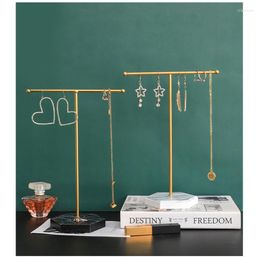 Sieradenzakken 1 stks gouden oorrang display opslag met marmeren houten zeshoekige basisring ketting T-vormige rekwinkel aanrecht op te hangen