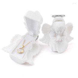 Sieradenzakjes 1 Stuks Witte Engel Vorm Ketting Verpakking Mooie Fluwelen Ketting Hanger Container Case Voor Vrouw Huwelijksverjaardag