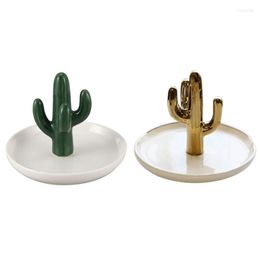 Pochettes à Bijoux 2 Pcs Plateaux De Stockage D'affichage En Forme De Cactus Nordique Support Porte-Vaisselle - Blanc Vert Or Blanc