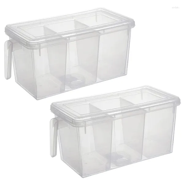 Bolsas de joyería 2 PCS Contenedor de almacenamiento de plástico Mango cuadrado Caja de alimentos con tapa Adecuado para refrigerador Gabinete Tablero