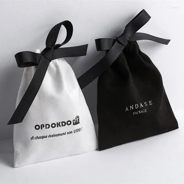 Bolsas para joyería 20 bolsas con cordón personalizadas Embalaje con impresión de logotipo personalizado Favor de boda elegante Franela blanca Más