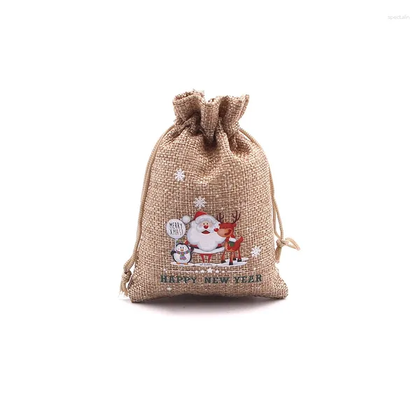 Bolsas de joyería 2023 Bolsa de embalaje de regalo de Navidad Caramelo Galleta Busicuit Bolsa Yute Cordón Arpillera para festival Ecológico Tamaño múltiple