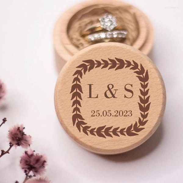 Bolsas de joyería 2023 caja de anillo de compromiso boda especial de madera propuesta personalizada tallado nombre fecha regalo de aniversario